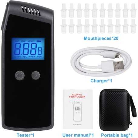 Mayybei Éthylotest Électronique Portable – Alcootest Professionnel Semi-conducteur avec Écran LCD, Alarme et 20 Embouchures