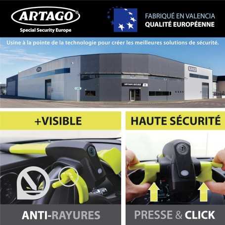 ARTAGO 870 Antivol Voiture Haut de Gamme 2-en-1 avec/sans Alarme 120 dB + LED