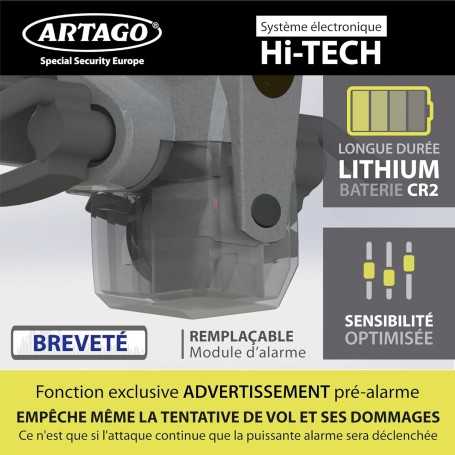 ARTAGO 870 Antivol Voiture Haut de Gamme 2-en-1 avec/sans Alarme 120 dB + LED