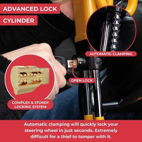 GADLANE High-Visibility Steering Wheel Lock – Heavy-Duty Anti-Theft Bar for Cars, Vans