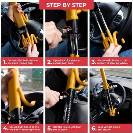 Canne Antivol Haute Visibilité GADLANE – Barre Bloque Volant en Acier Renforcé pour Voiture