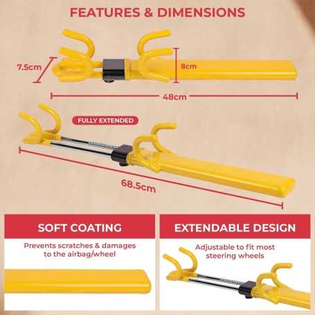GADLANE High-Visibility Steering Wheel Lock – Heavy-Duty Anti-Theft Bar for Cars, Vans