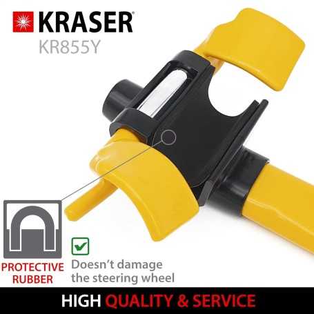 KRASER KR855Y Car Steering Wheel Lock – High Visibility, Quick Keyless Locking, Universal Anti-Theft Device (Yellow)