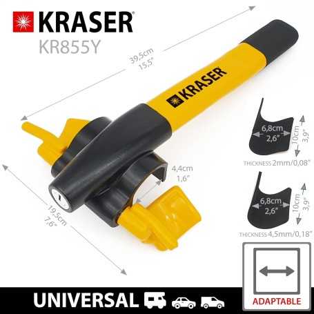 KRASER KR855Y Car Steering Wheel Lock – High Visibility, Quick Keyless Locking, Universal Anti-Theft Device (Yellow)