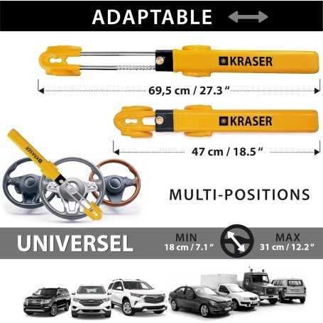 KRASER KR842Y – Canne Antivol Voiture Double Barre Haute Sécurité avec Protection Anti-Rayures