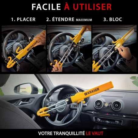 KRASER KR842Y – Canne Antivol Voiture Double Barre Haute Sécurité avec Protection Anti-Rayures