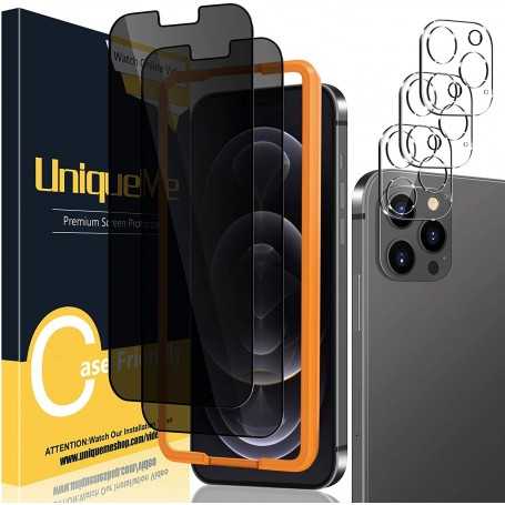 Verre trempé Protection écran de confidentialité et Caméra Arrière Protecteur pour iPhone 12 Pro Max 6,7