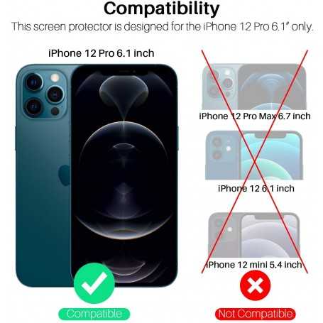 Screen Protector - Rear Camera Protector - Double Protection - Tempered Glass Compatible with iPhone 12 Pro