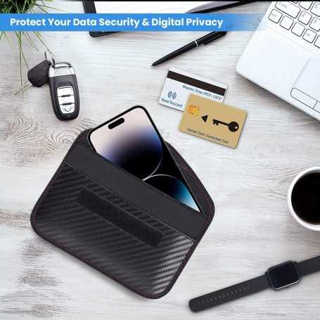 Samfolk XL Étui Anti-RFID pour Clé de Voiture et Téléphone Mobile – Protection Bloque Signal RFID/NFC, Cuir Fibre de Carbone