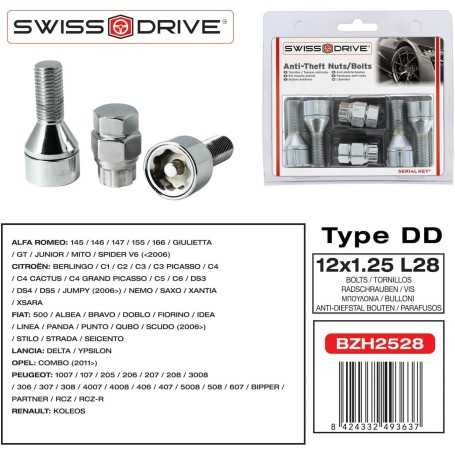 Anti-Theft Wheel Bolts 12x1.25 L28 (4PCS) + 2 Keys with Serial Number