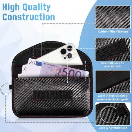 Faraday Sac Anti-Suivi 2 Pièces – Pochette de Blocage de Signal RFID/NFC en Fibre de Carbone