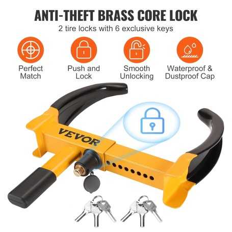VEVOR Universal Car Wheel Lock – Set of 2 Adjustable Anti-Theft Clamps (180–270 mm)