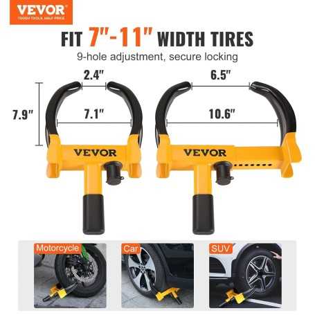VEVOR Universal Car Wheel Lock – Set of 2 Adjustable Anti-Theft Clamps (180–270 mm)