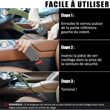 Tevlaphee Antivol Volant Amélioré — Double Protection Volant & Ceinture