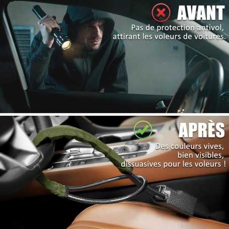 Tevlaphee Antivol Volant Amélioré — Double Protection Volant & Ceinture