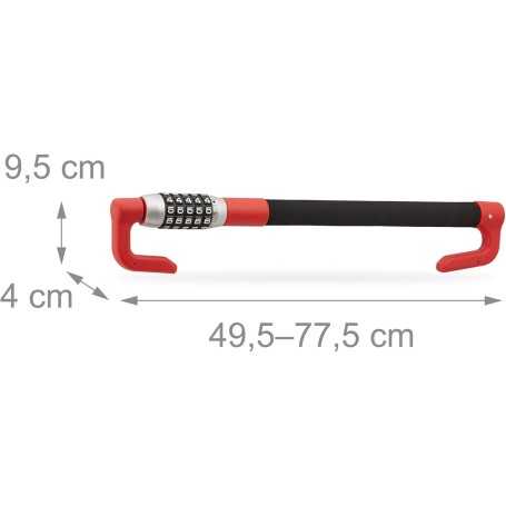 Relaxdays Car Steering Wheel Lock — Adjustable Steel Anti-Theft Bar with 5-Digit Code • Car, Camper, Van • Black/Red