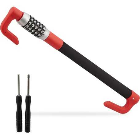 Relaxdays Car Steering Wheel Lock — Adjustable Steel Anti-Theft Bar with 5-Digit Code • Car, Camper, Van • Black/Red