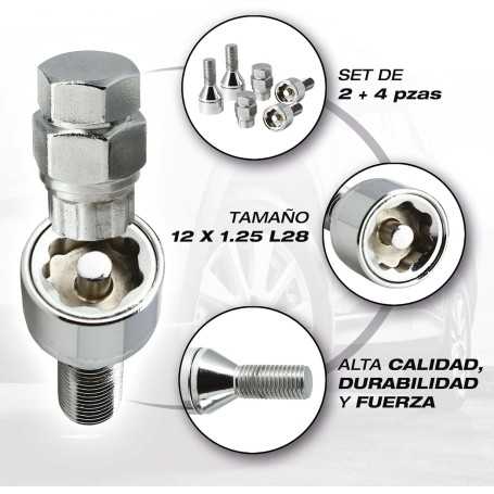 12x1.25 L28 Anti-Theft Wheel Bolts — Set of 4 with 2 Keys and Serial Number