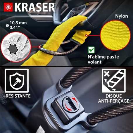 KRASER KR882Y Steering Wheel & Seat Belt Car Lock