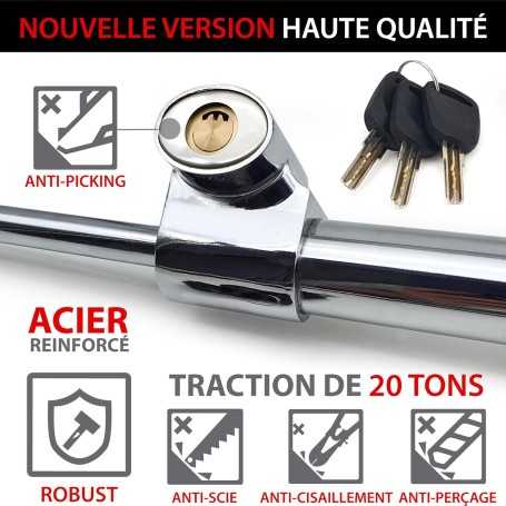 KRASER KR837 Canne Antivol Voiture Volant et Pédale