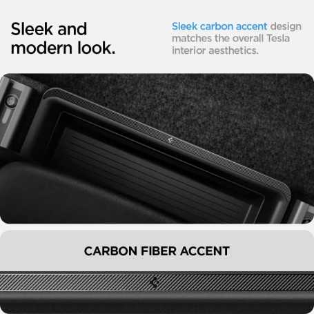 Spigen Tesla Model Y (2021-2022) – Organisateur Sous Siège avec Plateau Caché, Accessoires Intérieurs Édition Carbone