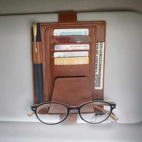 Londo Car Sun Visor Organizer – Leather Case for Cards, License, Documents, and Glasses