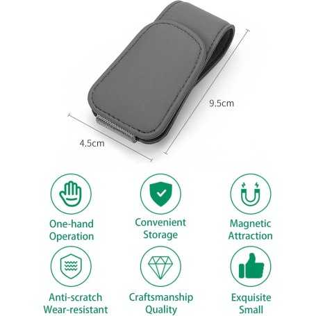 JEJA Porte-Lunettes pour Voiture – Clip de Visière en Cuir pour Lunettes, Cartes et Tickets – Noir