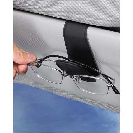 JEJA Porte-Lunettes pour Voiture – Clip de Visière en Cuir pour Lunettes, Cartes et Tickets – Noir