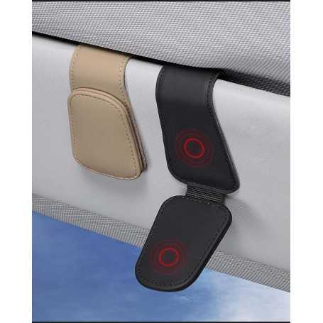 JEJA Car Sunglasses Holder – Leather Sun Visor Clip for Glasses, Cards & Tickets – Black