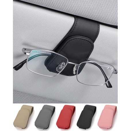 JEJA Porte-Lunettes pour Voiture – Clip de Visière en Cuir pour Lunettes, Cartes et Tickets – Noir