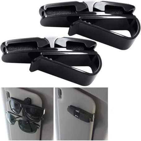 FineGood 2-Pack Car Visor Glasses Holder – Dual Sunglasses Clip & Card Holder, Black