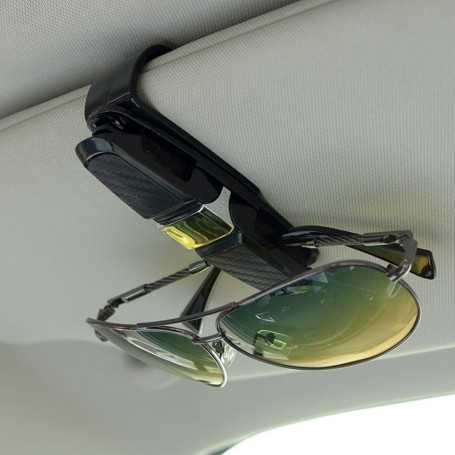 FineGood Lot de 2 Porte-Lunettes pour Pare-Soleil de Voiture – Clip Double pour Lunettes et Carte, Noir