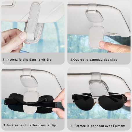 2 Pièces Porte-Lunettes pour Voiture en Cuir Véritable, Clip Magnétique pour Pare-Soleil