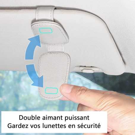 2 Pièces Porte-Lunettes pour Voiture en Cuir Véritable, Clip Magnétique pour Pare-Soleil