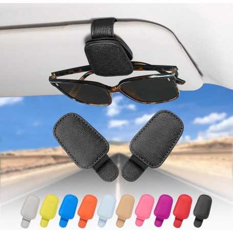 Lot de 2 Porte-Lunettes de Voiture, Clip Magnétique en Cuir Véritable pour Pare-Soleil