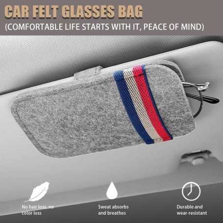 JNNJ Car Sunglasses Holder – Universal Visor Clip Case, Soft Felt & Leather Organizer for Glasses Storage (Beige)