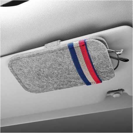JNNJ Car Sunglasses Holder – Universal Visor Clip Case, Soft Felt & Leather Organizer for Glasses Storage (Beige)