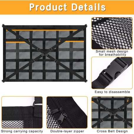 Filet de Rangement pour Voiture avec 3 Poches Zippées (90×65 cm)