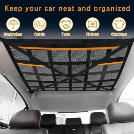 Filet de Rangement pour Voiture avec 3 Poches Zippées (90×65 cm)