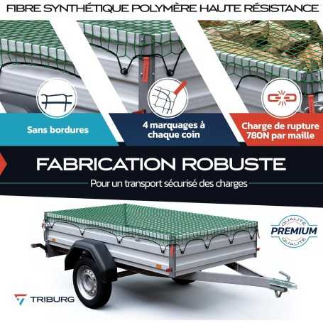 TRIBURG 2×3 m Trailer Safety Net – Corner Markers & Tension Elastic for Secure Load Fastening