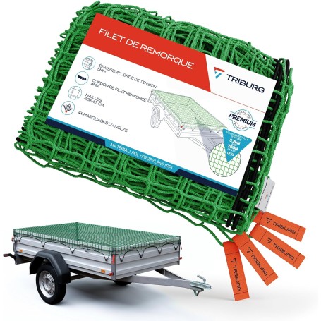 TRIBURG 2×3 m Trailer Safety Net – Corner Markers & Tension Elastic for Secure Load Fastening