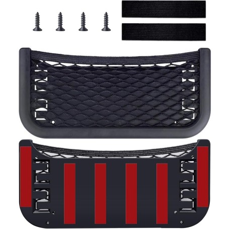 Filet de Rangement Voiture – 2 Pièces Universel Auto-Adhésif avec 4 Bandes Élastiques et 8 Vis