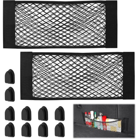 Set of 2 Self-Adhesive Car Storage Nets for Trunk and Back Seat (25 x 60 cm)