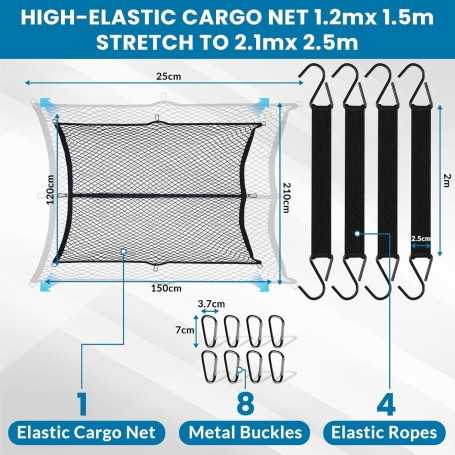 Filet de Chargement Élastique 1,2×1,5 m Extensible à 2,1×2,5 m