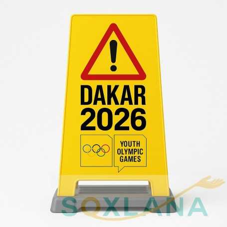 ⚠️ Dakar 2026 Safety Warning Sign – Yellow Plastic Floor Stand