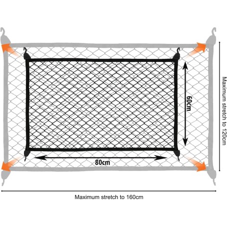 HOVIN Universal Car Trunk Net – Expandable 80x60 cm (Expandable up to 200x110 cm)