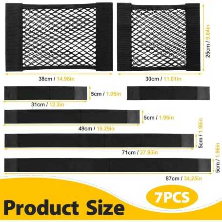 Lot de 7 Sacs en Filet pour Coffre de Voiture avec Fermeture Velcro