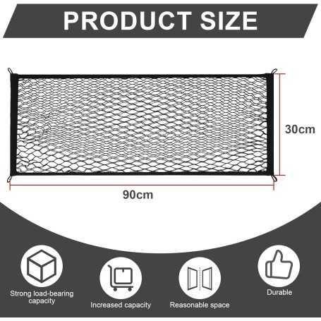 Filet de Coffre de Voiture Double Couche à Haute Élasticité 90 x 30 cm