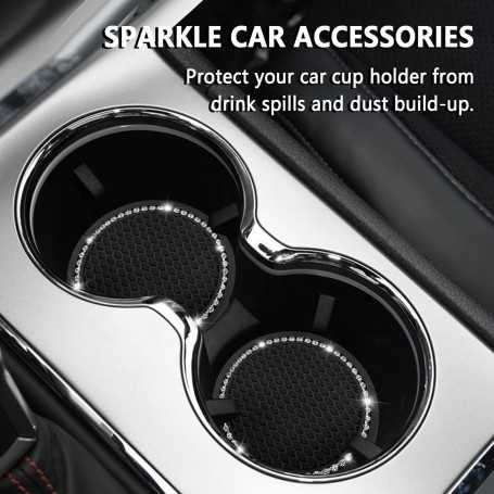 2PCS Car Coasters with Rhinestone – Non-Slip Universal Cup Holder Accessories for Trucks, SUVs, Cars