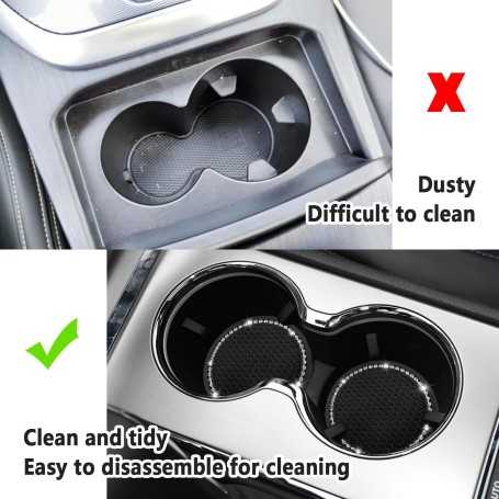 2PCS Car Coasters with Rhinestone – Non-Slip Universal Cup Holder Accessories for Trucks, SUVs, Cars